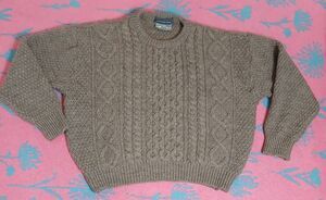 Vintage Christopher Hayes womens medium chunky sweater cable aran knit brown